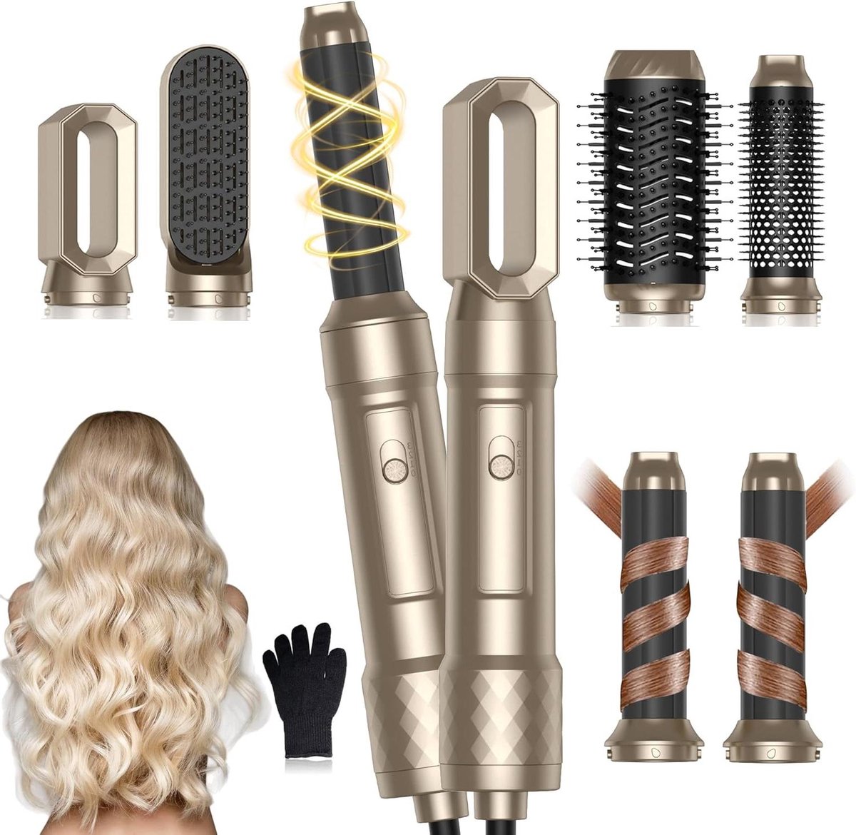 Haarstyler Set - Multistyler Krultang - Dagelijks Haar Stijlen - 6 Opzetstukken Inclusief - 1 kg - Elegant Goud
