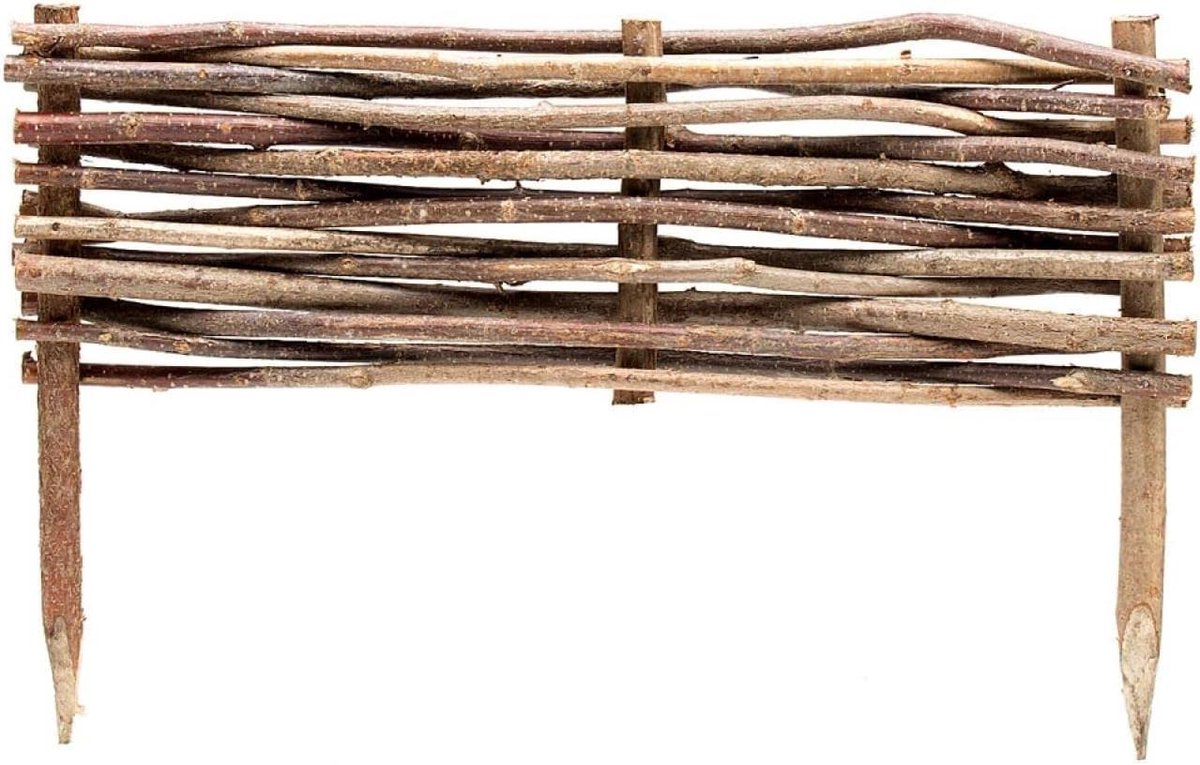 Houten bloembedomranding - Bloembegrenzing steekhek - Tuin afbakenen - Natuurlijk hazelnoothout - 20 x 60 cm - Hazelnoot