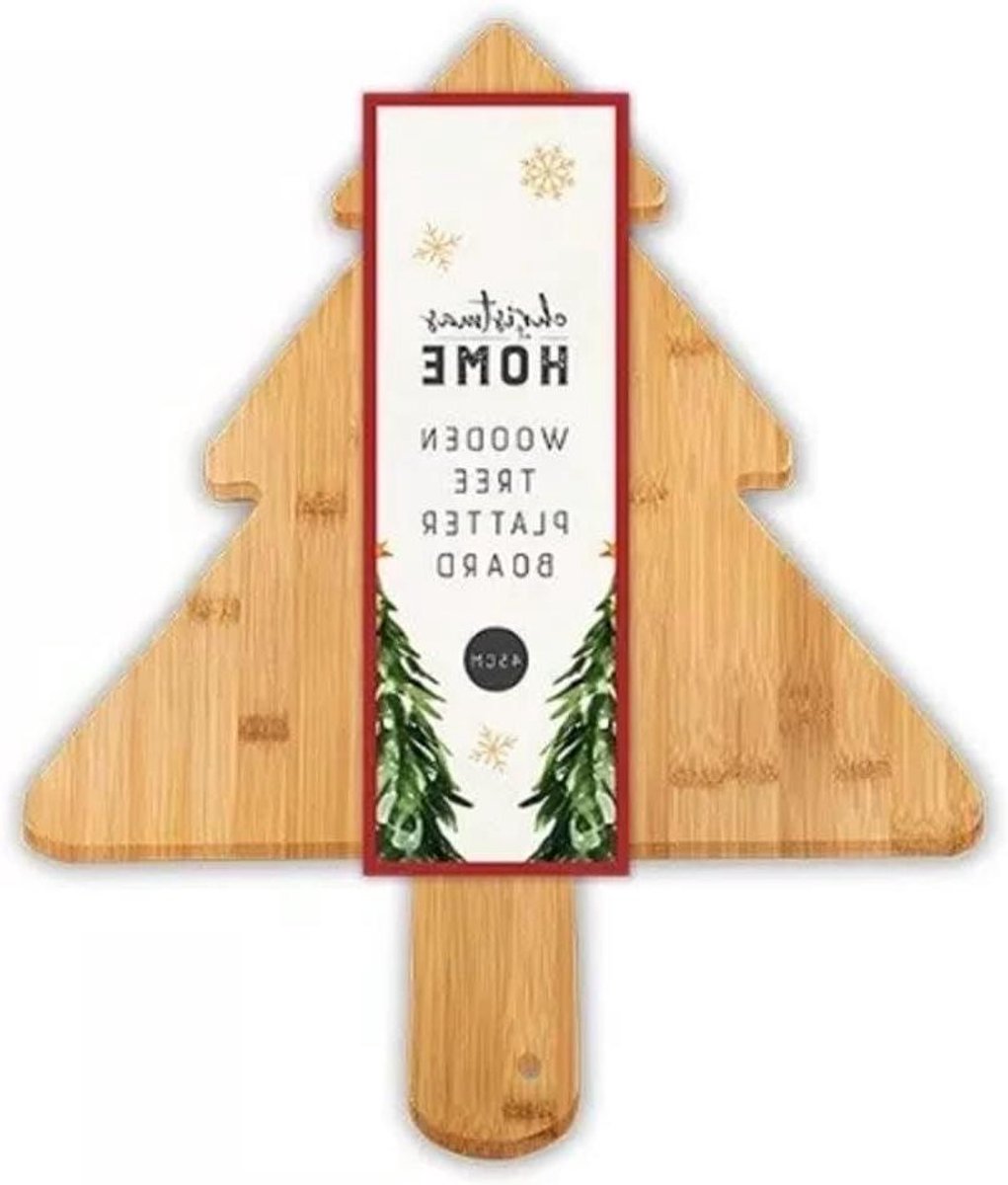 Houten Kerstboom - Serveerschaal Tafeldecoratie - Feestelijke Hapjes Serveren - Unieke Vormgeving - 45 cm Hoog - Houtkleur