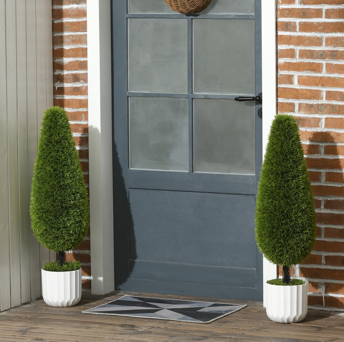 MEUNIQ Kunstplant zypresse 2-delige set 90 cm in pot met kunstmos, kunststof decoratie voor binnen & buiten, groene kunstcipressen voor hal, woonkamer of entree