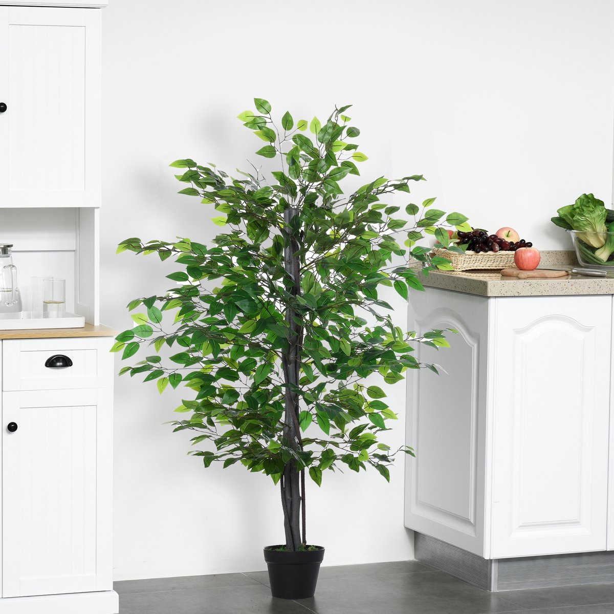 MEUNIQ kunstplant banyanboom 145 cm met zwarte pot, realistische kunstboom voor binnen & buiten, groene decoratie voor woonkamer, hal of kantoor