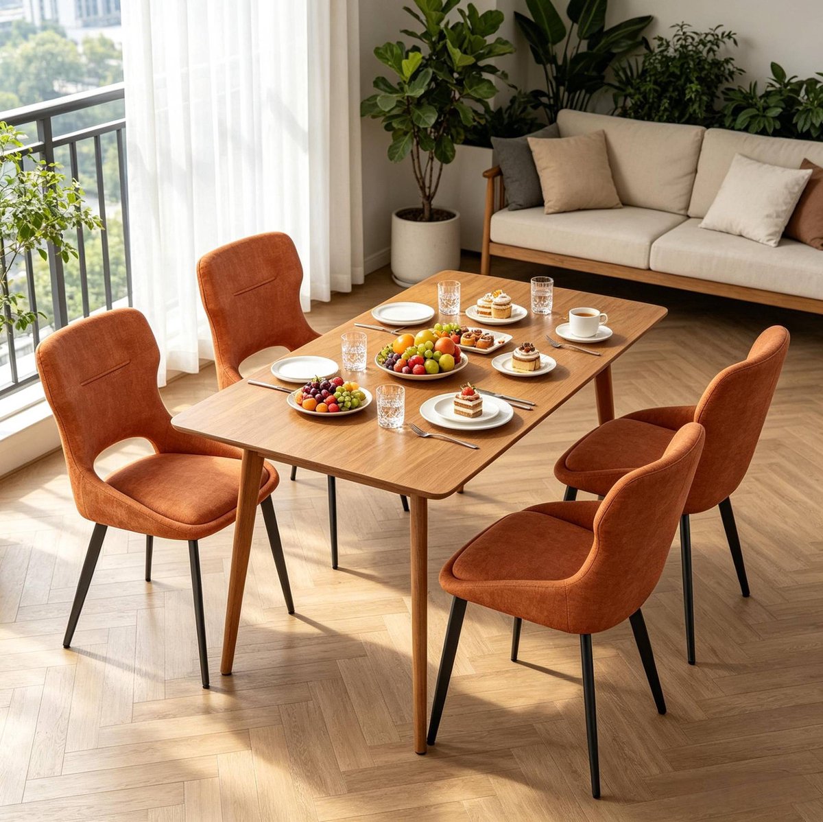 MIVRAY Eetkamerstoel 48 cm - Gepolsterd Met Armleuningen En Comfortabele Zitting - Voor Eetkamer En Woonkamer - Stof Metaal Oranje