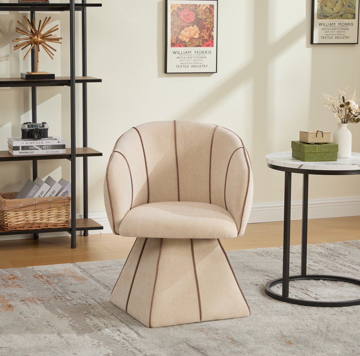 MIVRAY Fauteuil 56 x 54 x 74,5 cm - 360 Graden Draaibaar En Ergonomisch Met Hoge Rugleuning - Voor Woonkamer En Slaapkamer - Chenille Camel