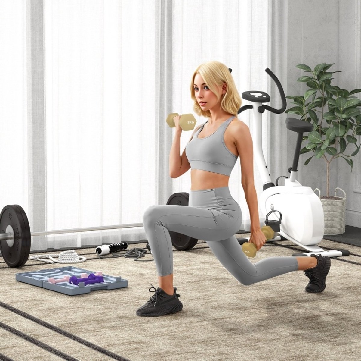 MEUNIQ 6-delige halterset met hexagon dumbbells 1 kg 2 kg 3 kg, antislip grip, stalen kern met kunststof coating, opbergkoffer voor thuistraining, roze