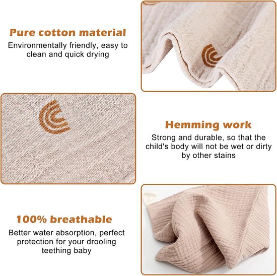 Muslin Baby Wash Cloth Pack of 10 - Burp Cloth 23 x 23 cm - Handkerchief Washcloths for Boys and Girls hydrofiele washandjes van Merkloos — afbeelding 4