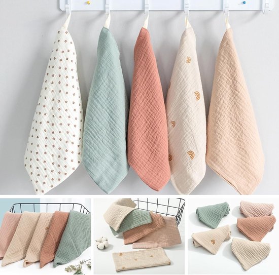 Muslin Baby Wash Cloth Pack of 10 - Burp Cloth 23 x 23 cm - Handkerchief Washcloths for Boys and Girls hydrofiele washandjes van Merkloos — afbeelding 5