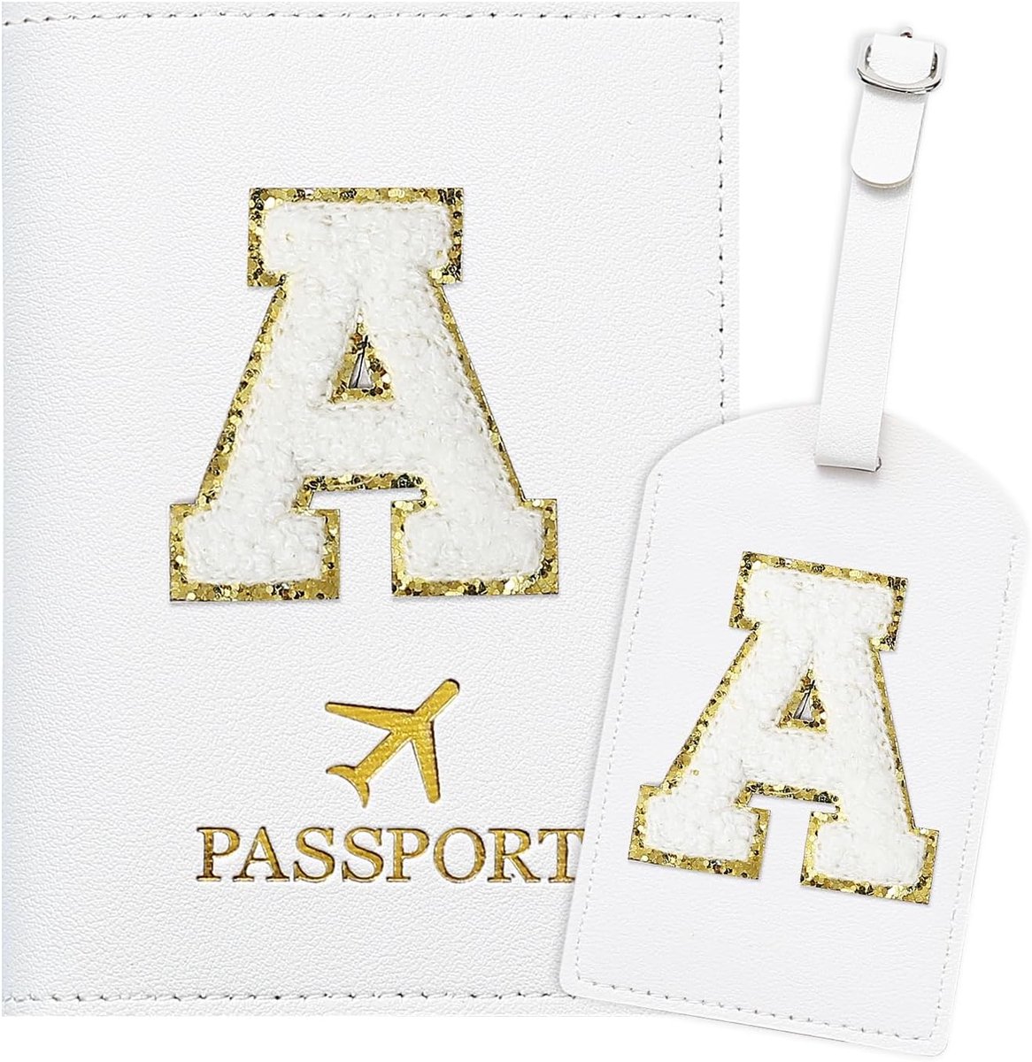 Thijox - Gepersonaliseerde Paspoorthoes en Bagagelabel Set - Wit - Perfect voor Vrouwen, Tieners en Kinderen - Reisaccessoires met Initialen - Ideaal