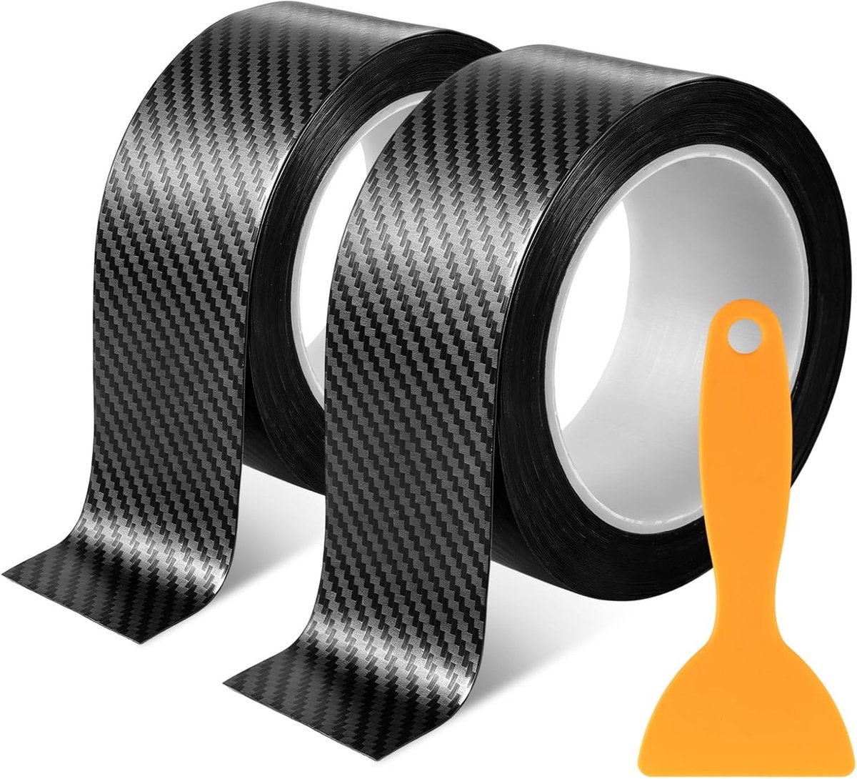 2 stuks autoinstaplijsten voor auto, bescherming met 3D-carbonfolie, zelfklevend, lakbescherming, universeel, met schraper voor deurgrepen, 5 cm x 10 m