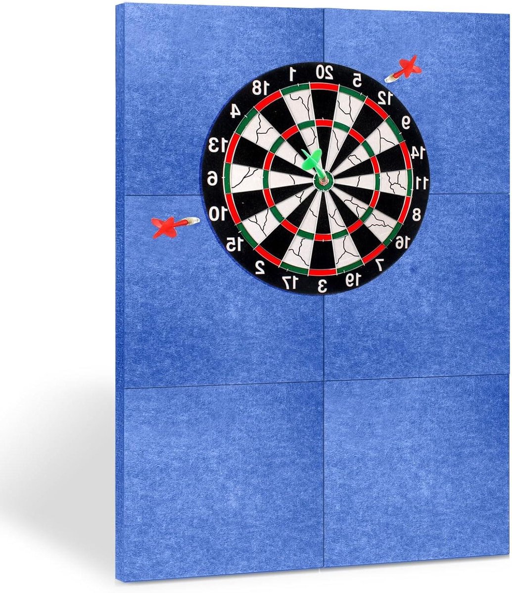 Vilten Wandbescherming - Dartbord Surround - Beschermt Muren - Zelfklevend Ontwerp - 6 Stuks 30x30cm - Blauw Zwart
