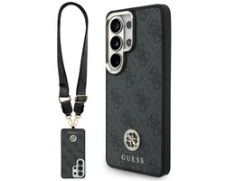 Set Hoesje + Koord Guess 4G Big Rhinestone Triangle Strap MagSafe voor Samsung Galaxy S26 Ultra Zwart