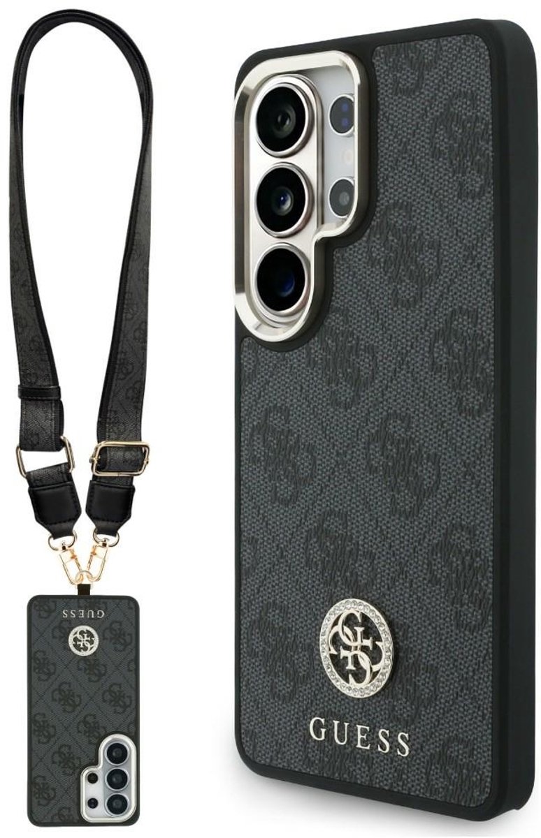 Set Hoesje + Koord Guess 4G Big Rhinestone Triangle Strap MagSafe voor Samsung Galaxy S26 Ultra Zwart