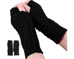 Inovra - Andiker Vingerloze winterhandschoenen voor dames, gebreide armwarmers met duimgat, zachte polshandschoenen, zwart, Eén maat