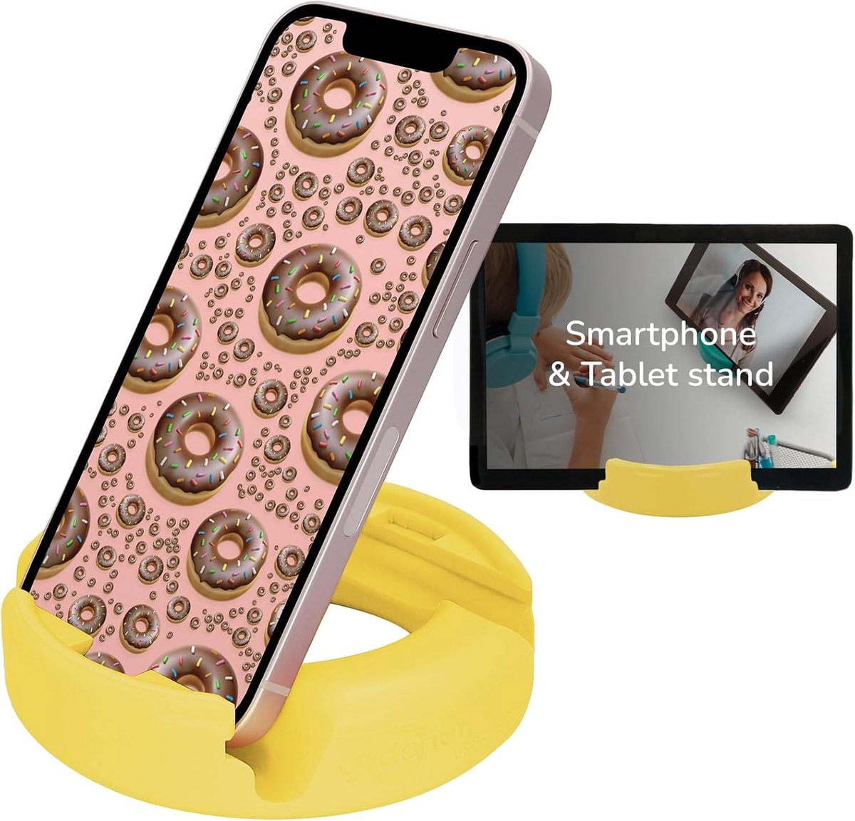 Thijox - GoDonut Telefoonstandaard voor Bureau - Mobiele Telefoonhouder voor Tablets en E-Readers - Veelhoekige Houder - Geel - Ideaal voor Thuis en K