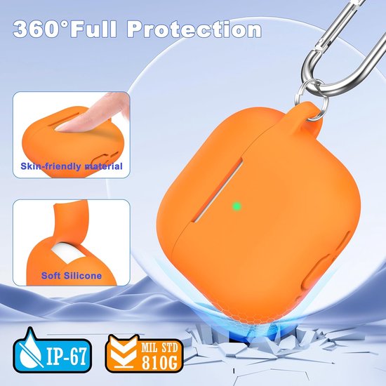 Compatibel met AirPods 4 generatie Case Cover 2024, Militair Klasse Zacht Siliconen, Schokabsorptie Absorptie, compatibel met AirPods 4-hoesje met sleutelhanger en reinigingsset, Oranje van compatibel — afbeelding 5