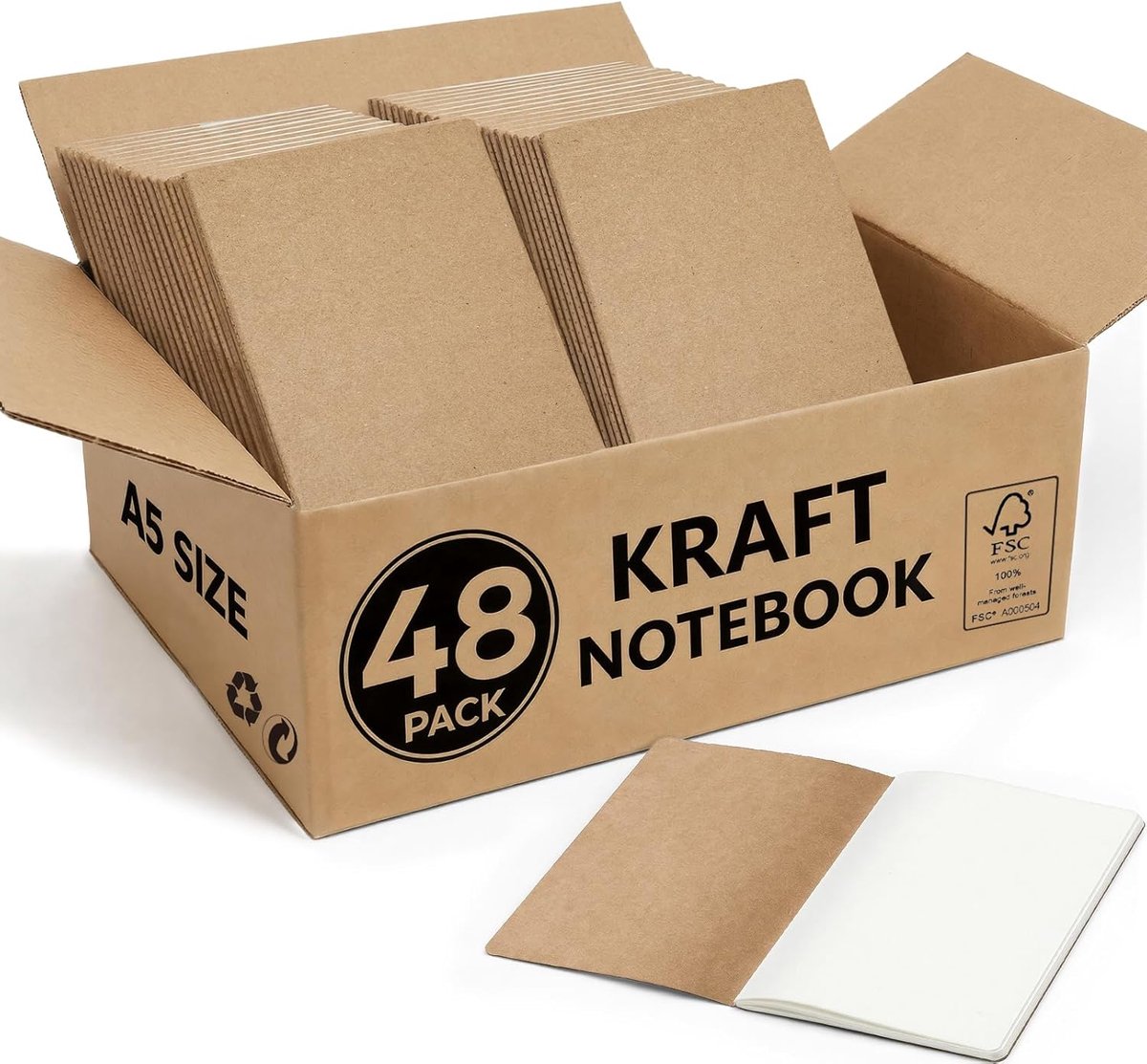 Thijox - Set van 48 A5 Kraft Notitieboeken, Ongelinieerde Pagina’s, 60 Bladzijden, Duurzame Binding, Perfect voor School en Kantoor, 21 x 14 cm, Kraft