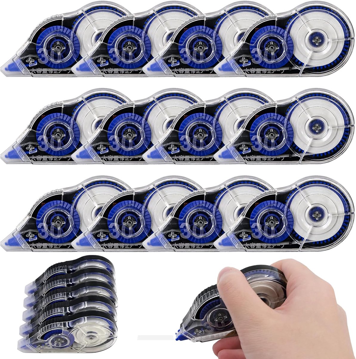 SnelShoppen - 12 Stuks Correctietape Set, 0.6 cm x 8 m, Ergonomisch Ontwerp, Blauw, Ideaal voor School en Kantoor, Directe Correcties van Balpen en Vu