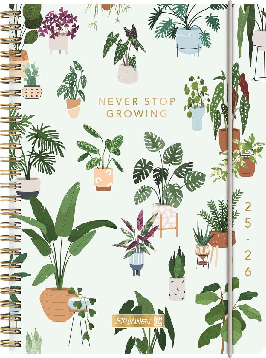 Thijox - BRUNNEN Schoolagenda 2025/2026 A5 'Little Plants' - Kunststof - Perfect voor School, Studeren, Kantoor en Organisatie