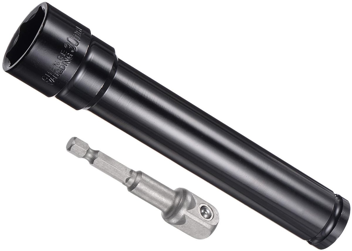 Inovra - Diepe dopsleutelset, 30 mm socket 8 "lengte 1/2" aandrijving, CR-V 6-punts drive socket accessoireset met 1/4" socket adapter - (Toepassingen: voor elektrische handboorschroevendraaier)