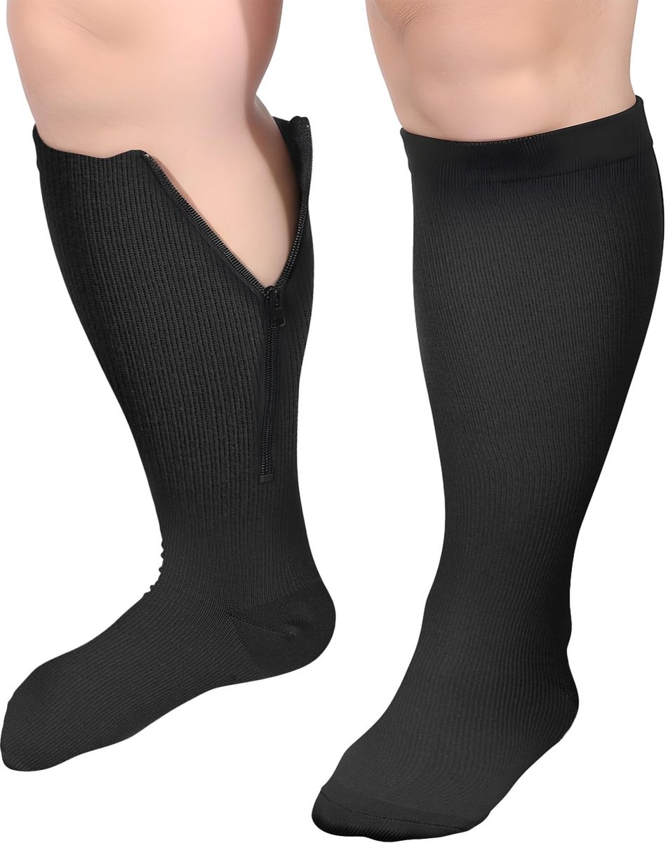1 paar plus size compressiesokken met rits, zwarte compressiesokken met rits voor mannen vrouwen, gesloten teen compressiekousen met rits (4XL, zwart)