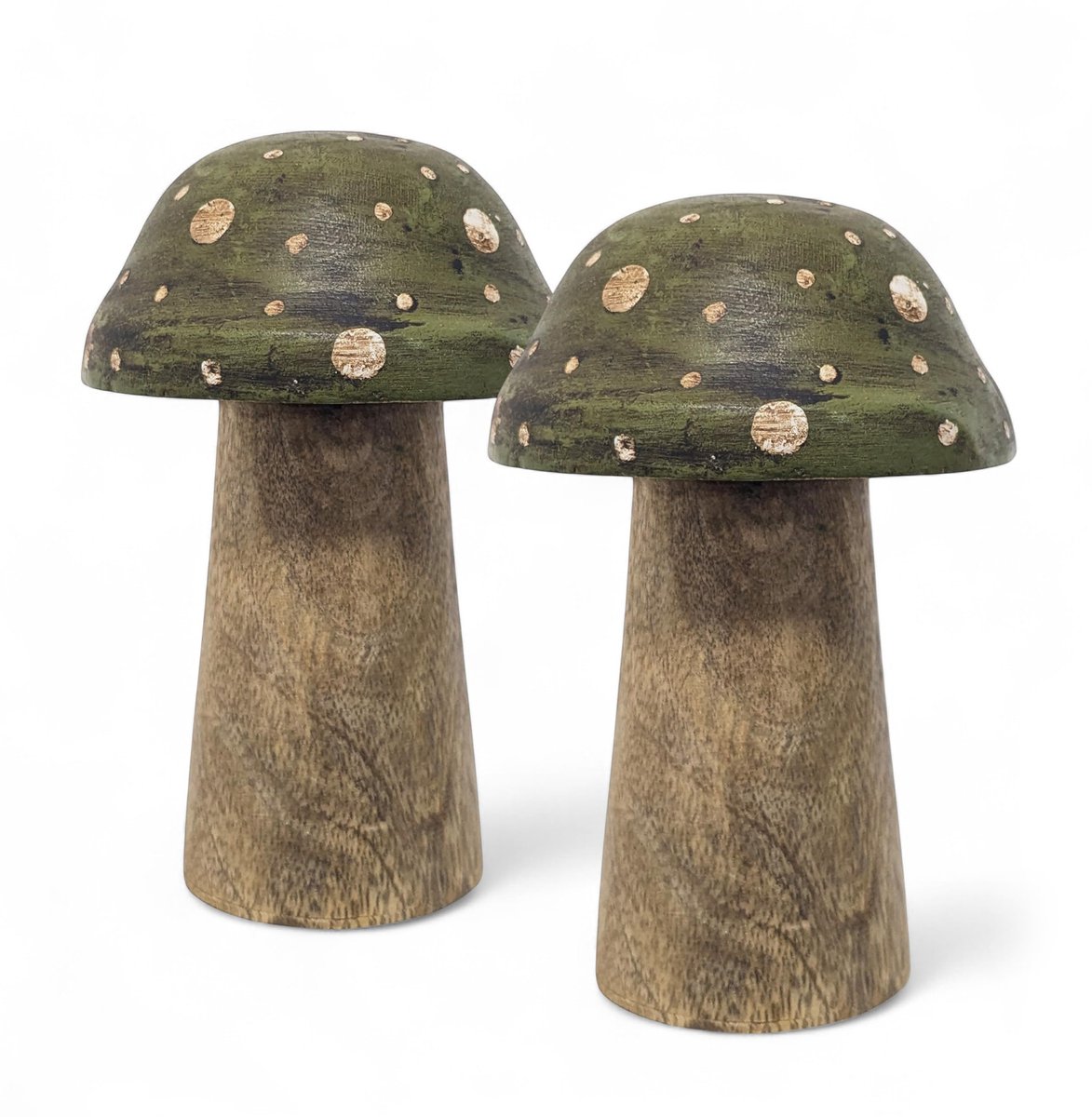 Decoratieve paddenstoel om neer te zetten, 12 cm, set van 2 - houten vliegenzwamel figuur voor herfstdecoratie - houten paddenstoel decoratieve tafeldecoratie staander houten