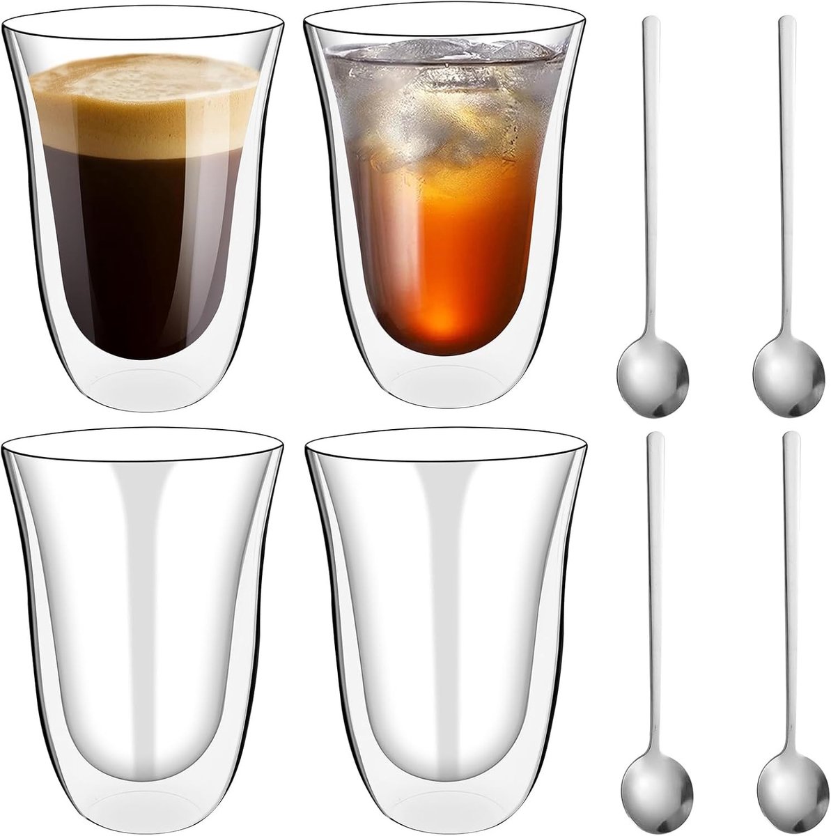 Set van 4 Dubbelwandige 300 ml Koffiemokken - Borosilicaatglas voor Cappuccino, Latte en Thee, Perfect voor Feestdagen en Verjaardagen
