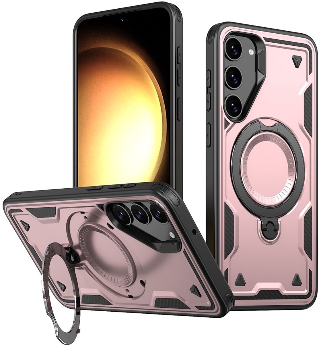 Coverup Hoesje - Geschikt voor Samsung Galaxy S23 Hoesje - Coverup Armor Back Cover met MagSafe Compatible Kickstand - Rose Gold