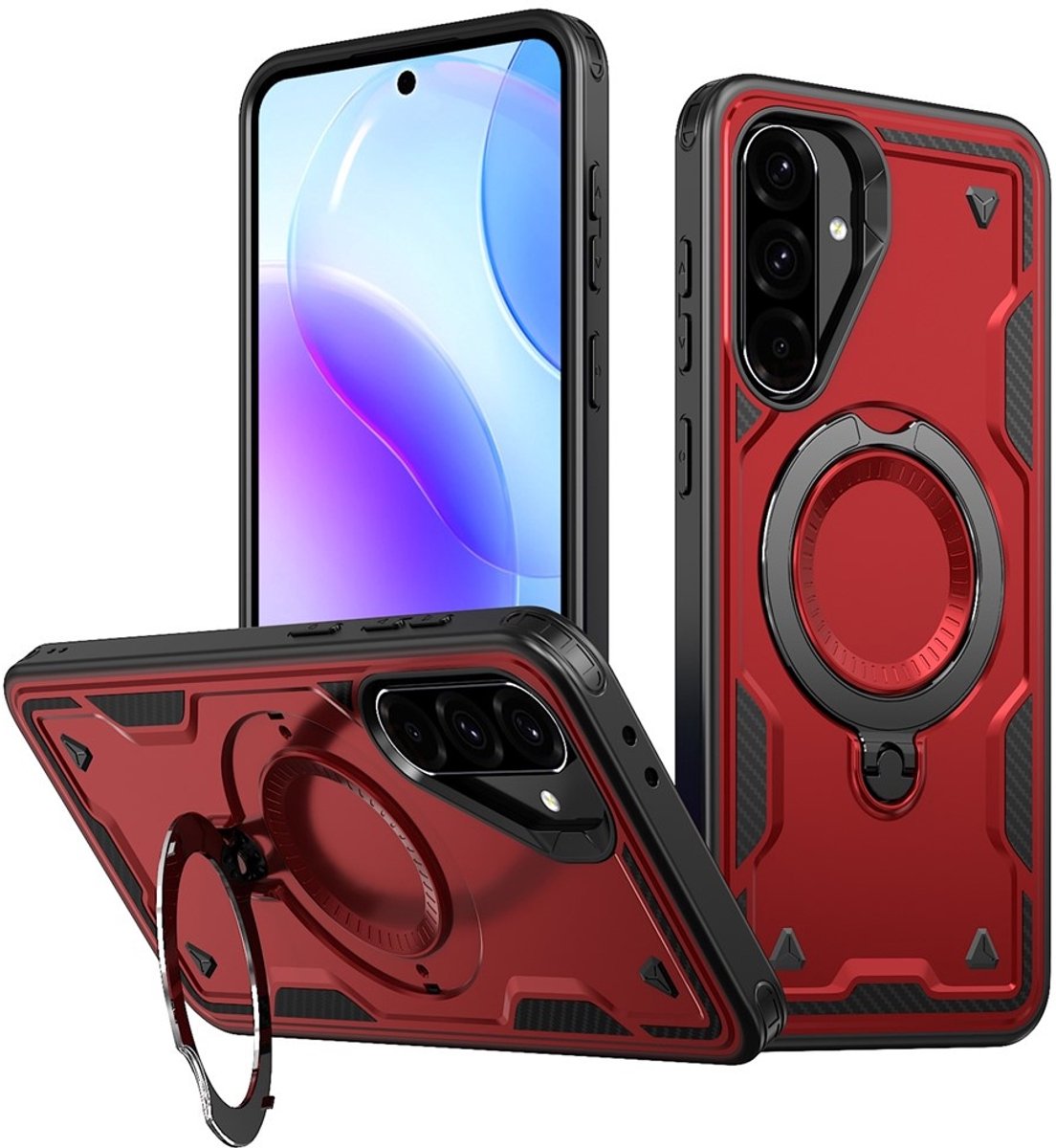 Coverup Hoesje - Geschikt voor Samsung Galaxy A36 / A37 / A56 Hoesje - Coverup Armor Back Cover met MagSafe Compatible Kickstand - Rood