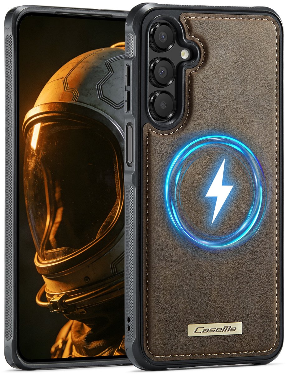 CaseMe Hoesje - Geschikt voor Samsung Galaxy A16 Hoesje - CaseMe C69 Leather Back Cover - MagSafe Compatible - Bruin