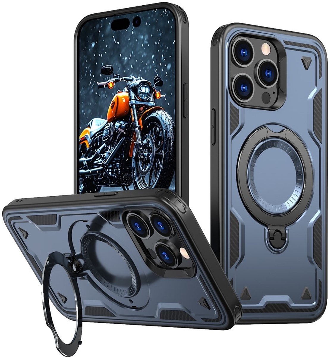 Coverup Hoesje - Geschikt voor iPhone 14 Pro Hoesje - Coverup Armor Back Cover met MagSafe Compatible Kickstand - Blauw
