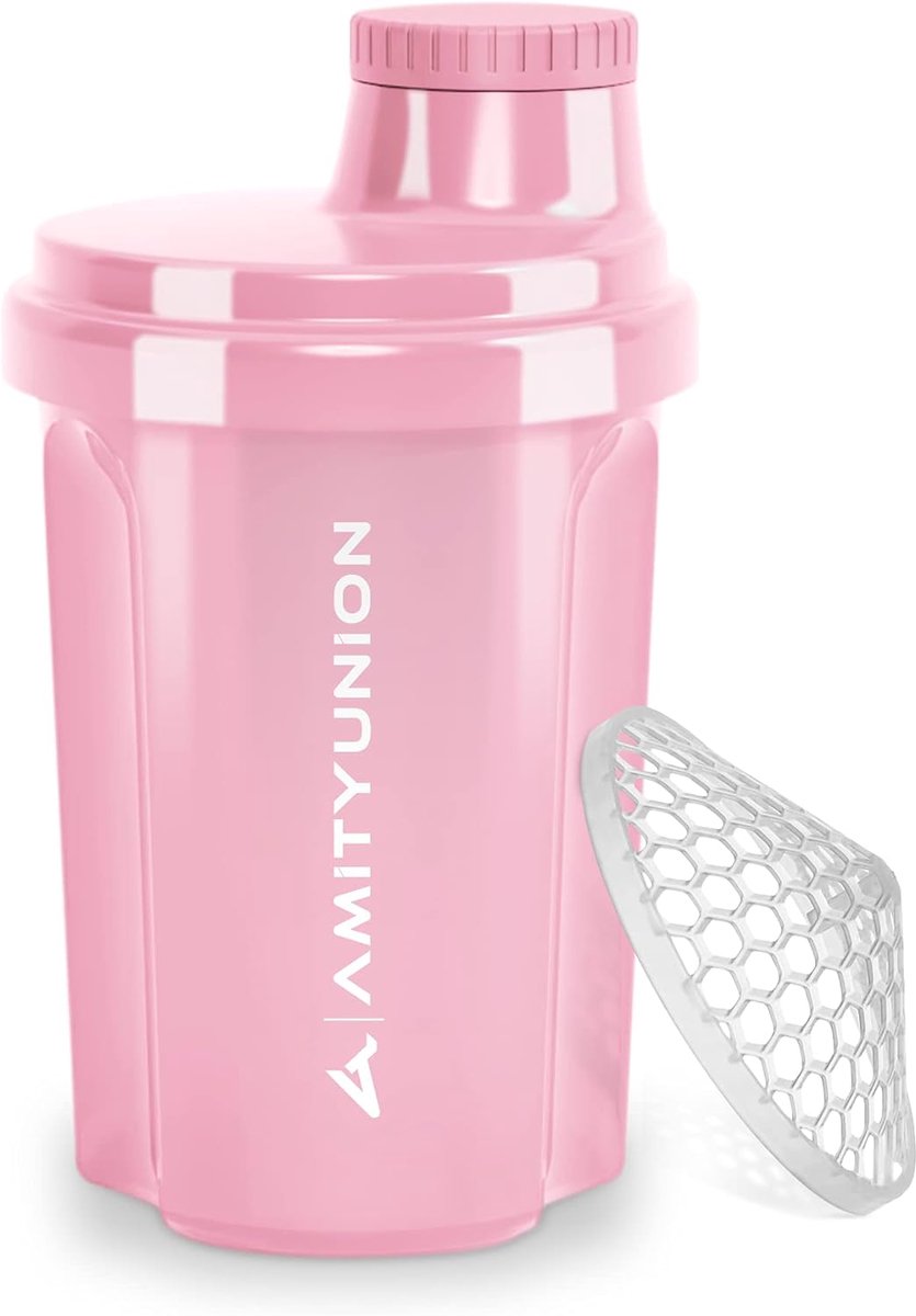 Thijox - Protein Shaker 300 ml Lekvrij, BPA-vrij met Klikbare Zeef en Weegschaal voor Romige Wei-Shakes, Fitness Cup Koraalroze voor Sportconcentraten