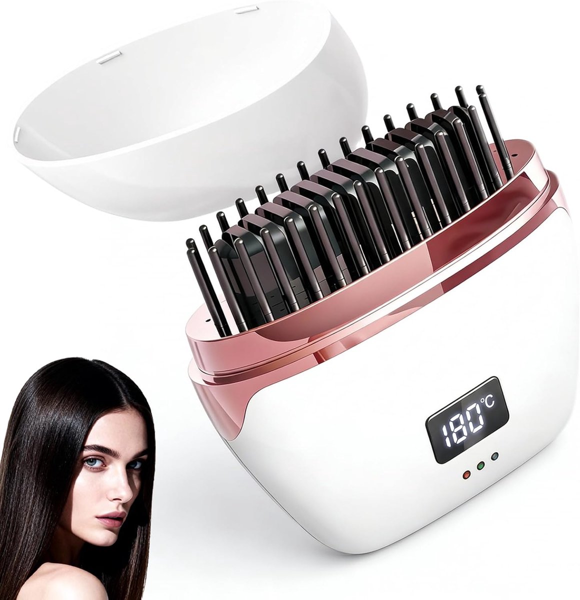 Thijox - Draadloze Mini-Stijltang 2-in-1, USB-oplaadbaar, 3 Temperatuurniveaus, Draagbare Haarborstel voor Alle Haartypes, Wit, Perfect voor Reizen en