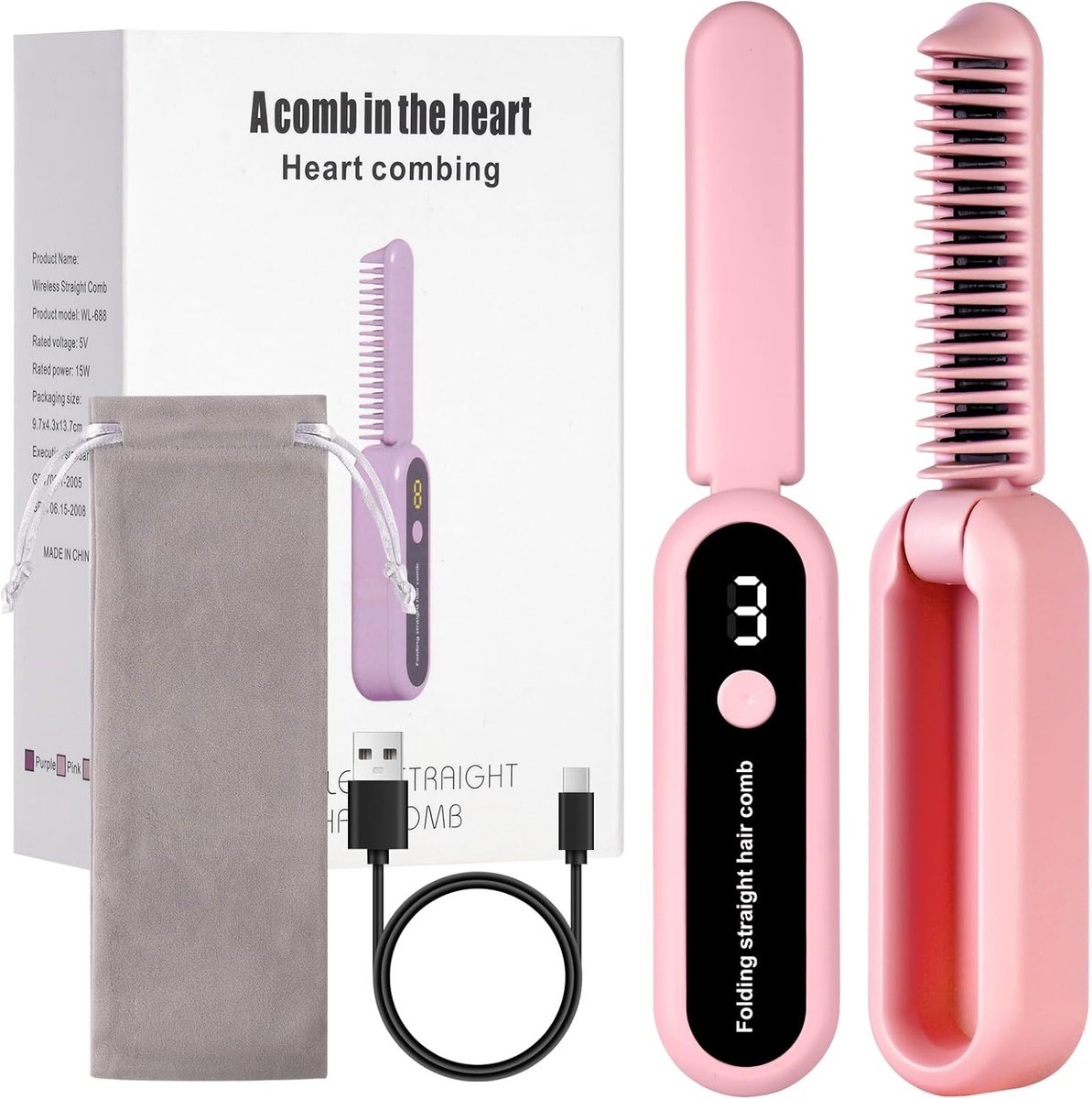 Thijox - Opvouwbare Stijlborstel voor Mannen, Draadloze Mini Baardstijltang met 9 Temperatuurinstellingen, Snel Opwarmend, Voorkomt Trekken, Perfect v