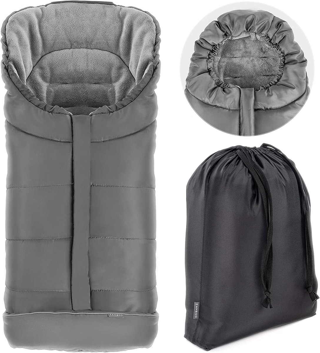SnelShoppen - Zamboo Voetenzak voor Buggy's - Winter Voetenzak met Reflector, Capuchon en Tas, Geschikt voor Joie Litetrax, Mytrax, Chrome, Grijs
