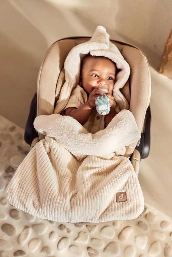 Thijox - Voetenzak Cloudy Rib Oatmeal voor babyzitje, kinderautostoel groep 0+, kinderwagen, 3-punts en 5-punts riem, zachte fleecevoering, ribstof, i — afbeelding 4