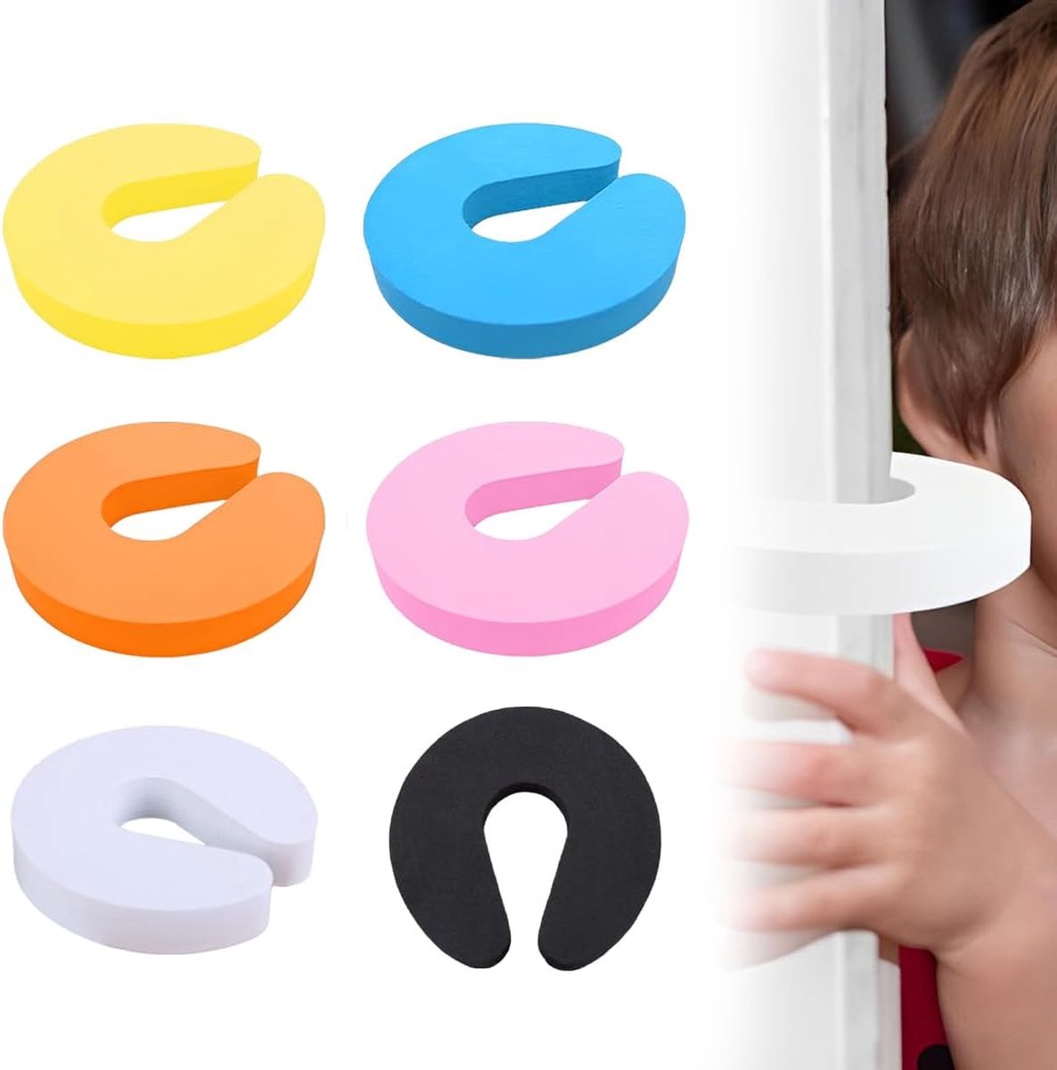 SnelShoppen - Pack van 6 Deurstoppers Antisklip Blok Bumper Foam Deurstoppers voor Kinderveiligheid in 6 Kleuren - Veilig en Gebruiksvriendelijk