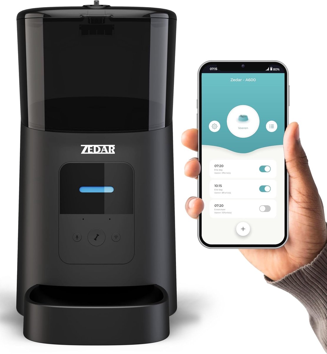 Thijox - Zedar A600 Automatische Voerbak voor Kat en Hond - Slimme Voerautomaat met App - 6 Liter - Zwart - Perfect voor Thuis of Onderweg