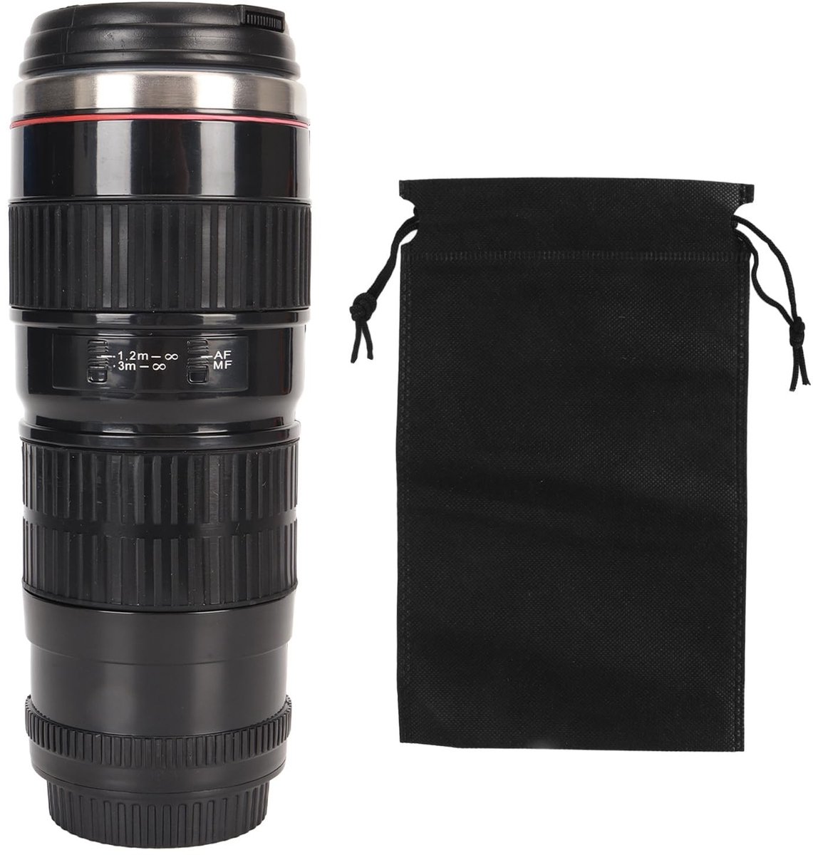 Dailygoods- Koffiemok Geïsoleerd - Cameralens Koffiemok - Roestvrij Staal - Deksel - Opbergtas - Uniek Ontwerp - Thermosbeker