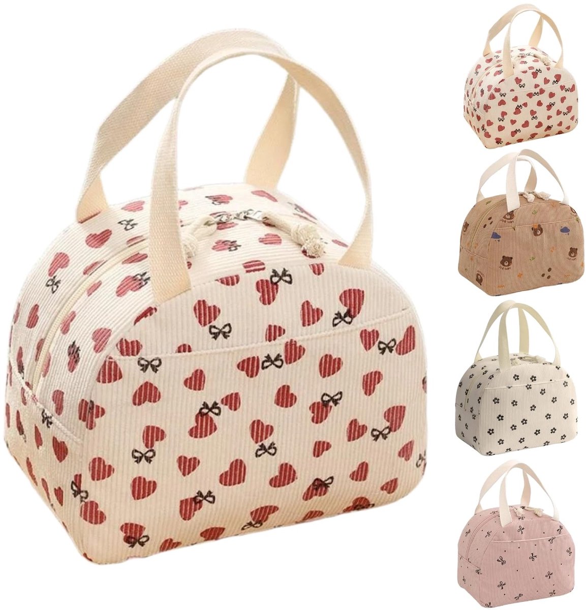 Dailygoods- Lunchtas Geïsoleerd - Corduroy Draagtas - Grote Capaciteit - Voorvak - Trendy Ontwerp - Geschikt voor Werk/Picknick - Koeltas