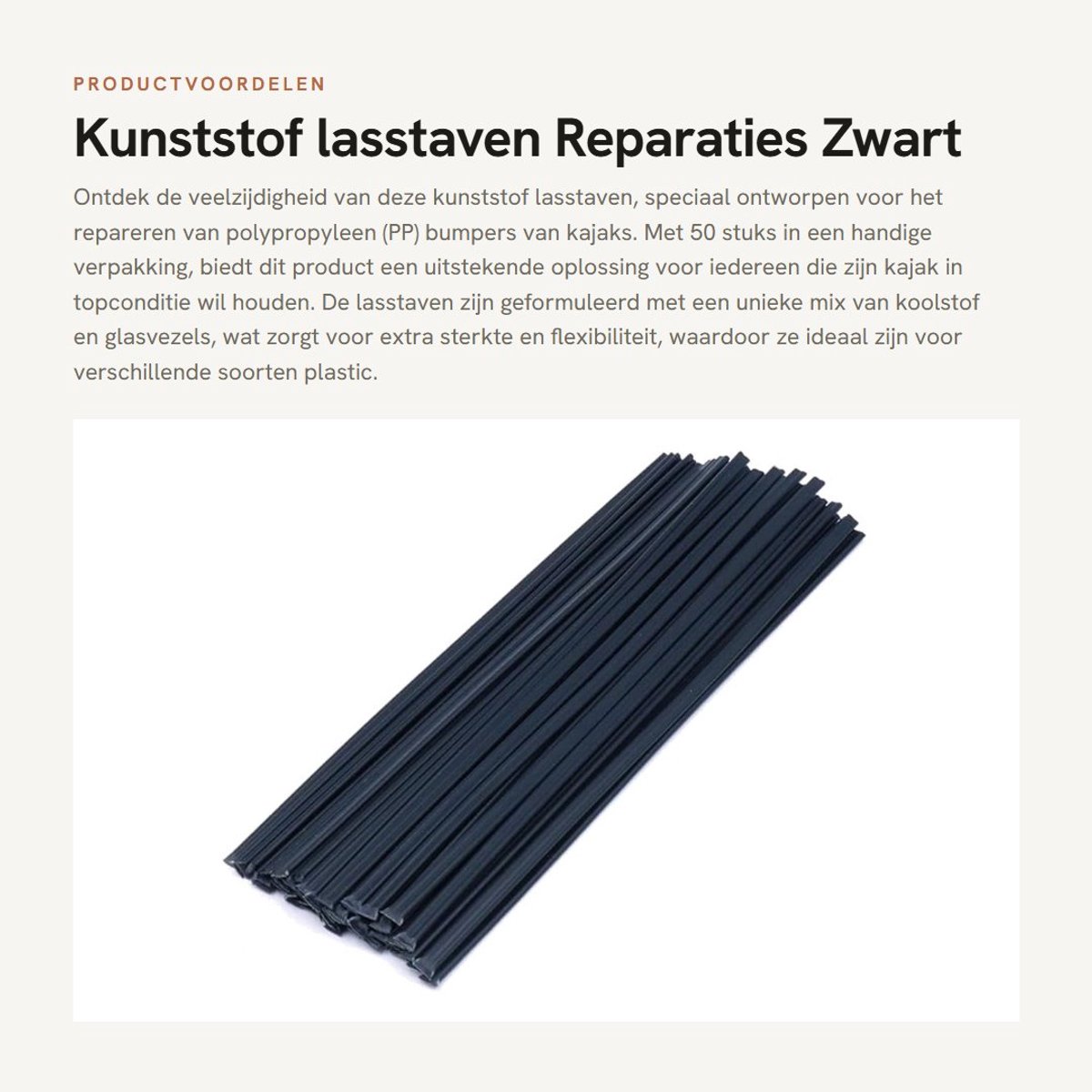 Dailygoods- Lasstaven 50 Stuks - Kunststof - PP Bumper - Kajak Reparaties - Plat Lint - Zwart - Extra Sterk en Flexibel - Reparatiestaven
