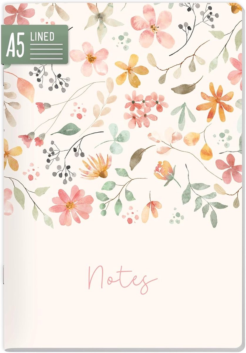 Thijox - Notitieboek A6+ Gelinieerd met Elastiek - Wild Blossoms - 156 Pagina's - Duurzaam & Klimaatvriendelijk - Perfect voor Journal, Dagboek, Creat