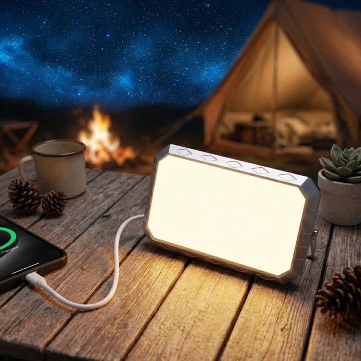 Thijox - Campinglamp Draadloos Opladen, 6 Modi, 1000 Lumen, 4000 mAh Externe Batterij, Magnetische Basis, IP44 Waterdicht, Draagbare Werklamp voor Wan
