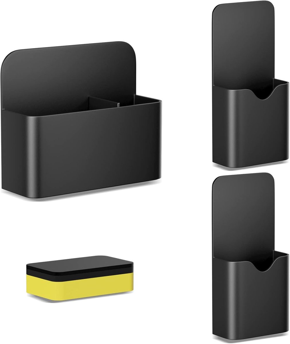SnelShoppen - 3 Stuks Magnetische Penhouders met Spons Markerhouder voor Koelkast, Whiteboard, Lockers - Zwart, Duurzaam, Kindvriendelijk