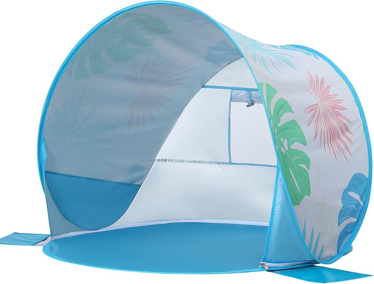 Thijox - Baby strandschelp pop-up strandtent met UV-bescherming - Lichte zonnetent voor kinderen - Windscherm voor jongens en meisjes - Bladpatroon in