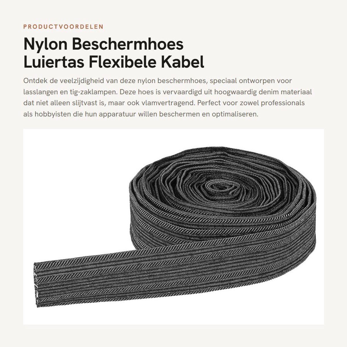 Dailygoods - Nylon Beschermhoes Luiertas - Flexibele Kabel 7,5 Meter - Slijtvast en Vlamvertragend - Denim Kleur - Lasslang Bescherming - Ideaal voor...