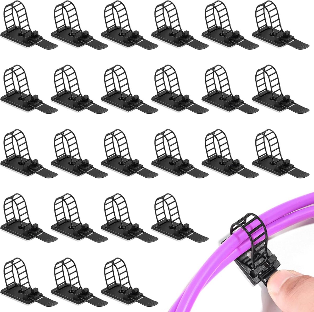 Thijox - 25 Stuks Zelfklevende Kabelclips, Verstelbare en Herbruikbare Kabelbinders voor Thuisorganisatie, Kantoor en Knutselen, Zwart Nylon, 92 mm