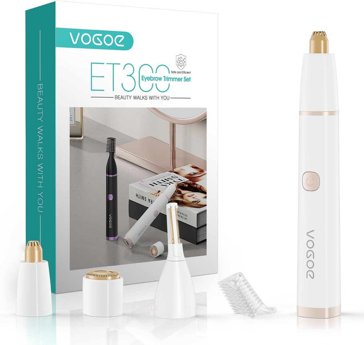 Thijox - Oplaadbare Wenkbrauwtrimmer 3-in-1 Gezichtshaarverwijderaar voor Vrouwen - Waterdicht, Pijnvrij, USB Oplaadbaar, Wit, ET300