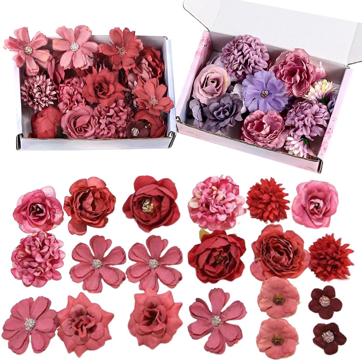 Inovra- Kunstbloemen 40 stuks - Kunstbloemkoppen 2-4 cm - Decoratief voor knutselen - Bruiloft/feest - Handwerk - Zijde materiaal - Nep Bloemen
