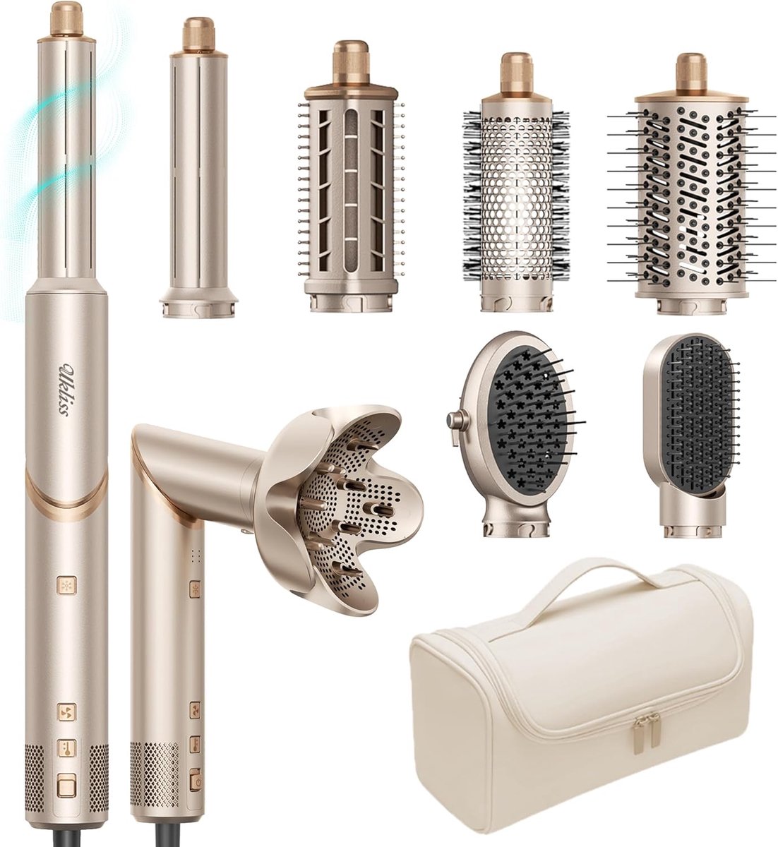 Thijox - 8-in-1 Airstyler Haarstyler, Professionele Föhnborstel met Ionen Technologie, Sneldrogend, Krultang, Stijltang, Volumeborstel, Anti-Kroes, Id