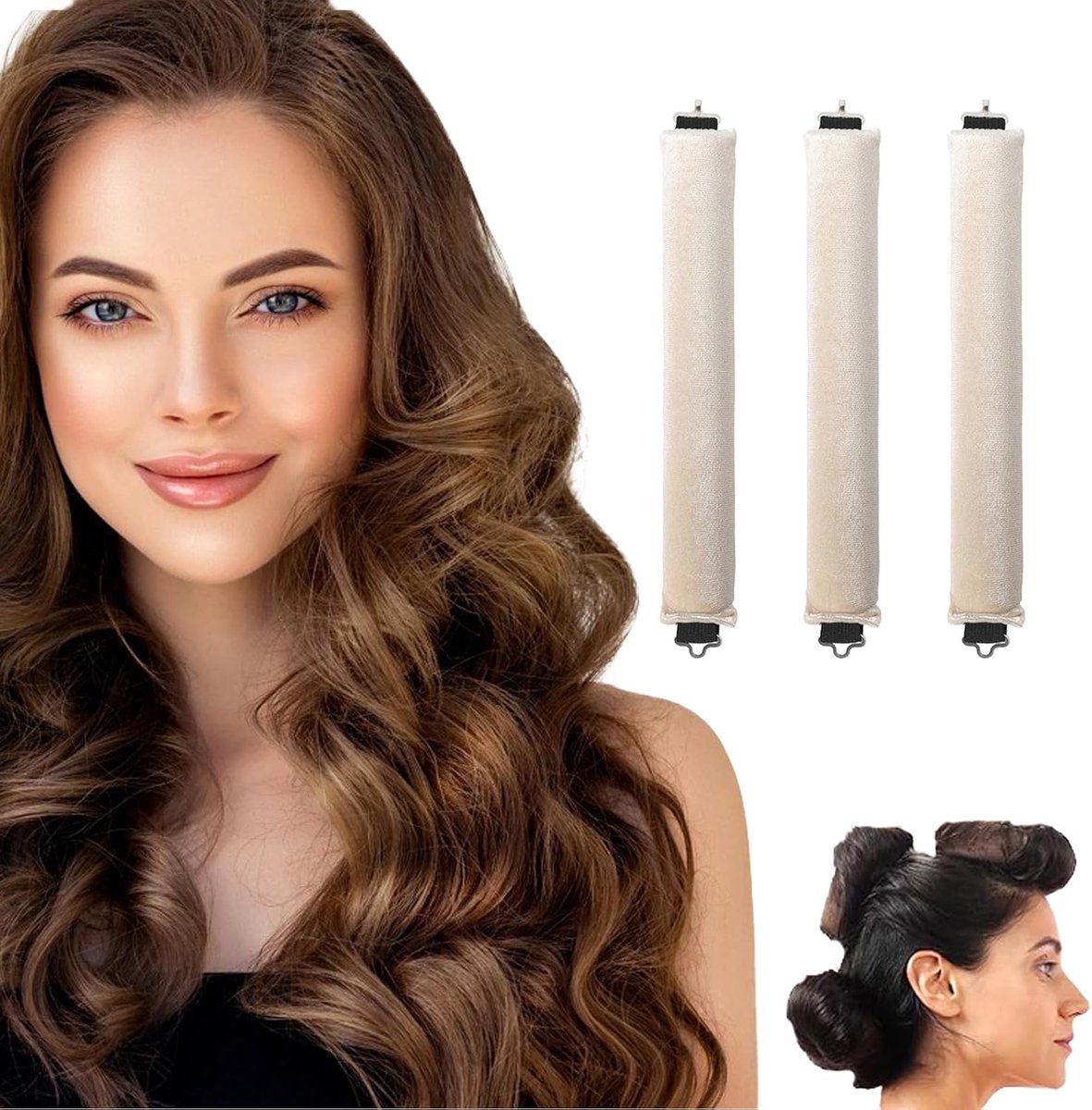 SnelShoppen - 3 Pack Heat Free Curlers, Flexibele Krulstaven met Haakjes, Voor Alle Haartypes, Zacht en Gezond, Perfecte Krullen bij het Wakker Worden