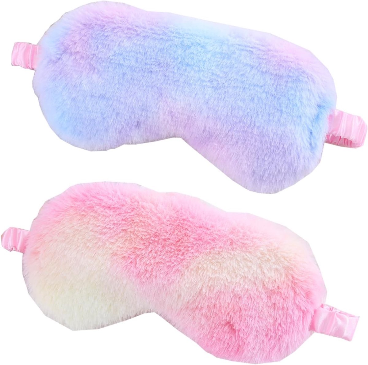 Verstelbaar Pluche Slaapmasker, 2 Stuks Oogmasker voor Slapen, Ideaal voor Reizen en Ontspanning voor Volwassenen en Kinderen (Kleurrijk Blauw en Roze)